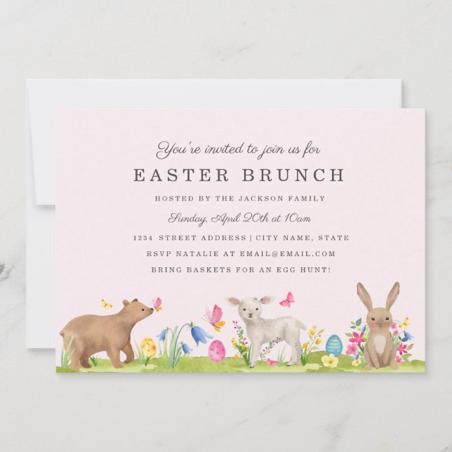 Sweet Animal Easter Brunch Card (Front)