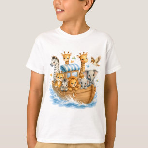 Sweet Animal Friends in Boat Kids T-Shirt