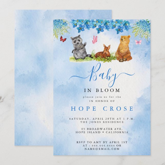 Sweet Animals Girl Baby in Bloom Baby Shower Invitation (Front/Back)