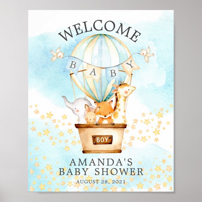 Sweet Animals Hot Air Balloon Welcome Shower Poster (Front)