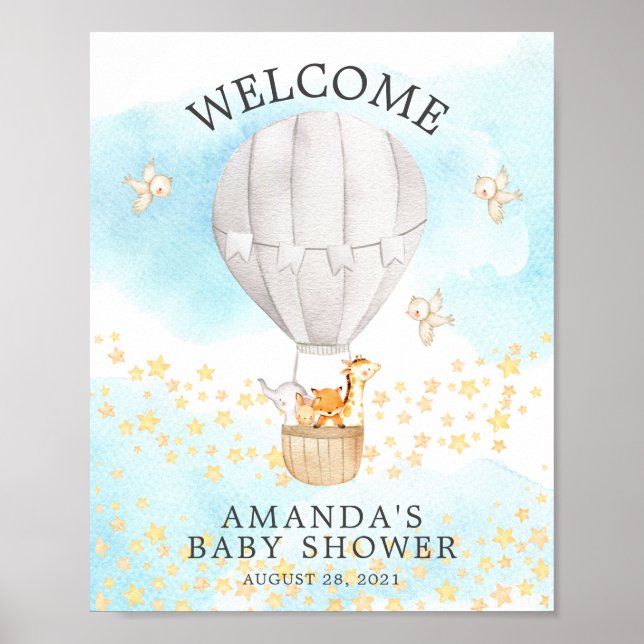 Sweet Animals Hot Air Balloon Welcome Shower Poster (Front)
