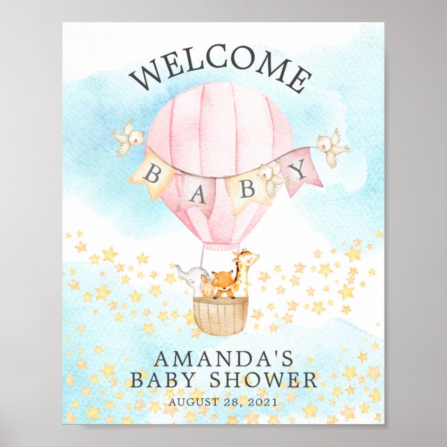 Sweet Animals Hot Air Balloon Welcome Shower Poster (Front)