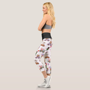 Sweet Animals In Cars With Traffic Light Pattern Capri Leggings