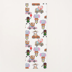 Sweet Animals In Cars With Traffic Light Pattern Yoga Mat