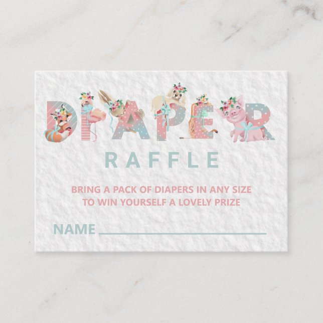 *~* Sweet Animals Letters Baby Diaper Raffle Enclosure Card (Front)