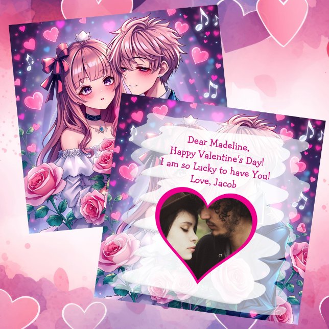 Sweet Anime Personalised Photo Valentine's Day Card (Creator Uploaded)
