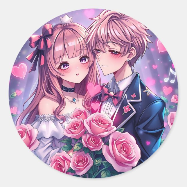 Sweet Anime Valentine's Day Classic Round Sticker (Front)