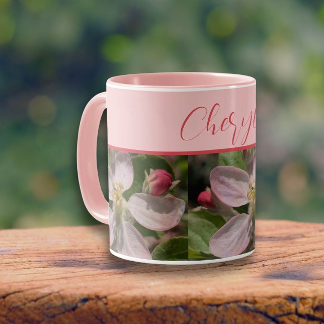 Sweet Apple Blossom Time Mug (Apple blossom pink is a sweet personalized mug. Perfect for someone born in May, or loves pink)