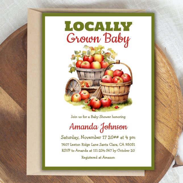 Sweet Apple Harvest Locally Grown Baby Shower Invitation (Creator Uploaded)