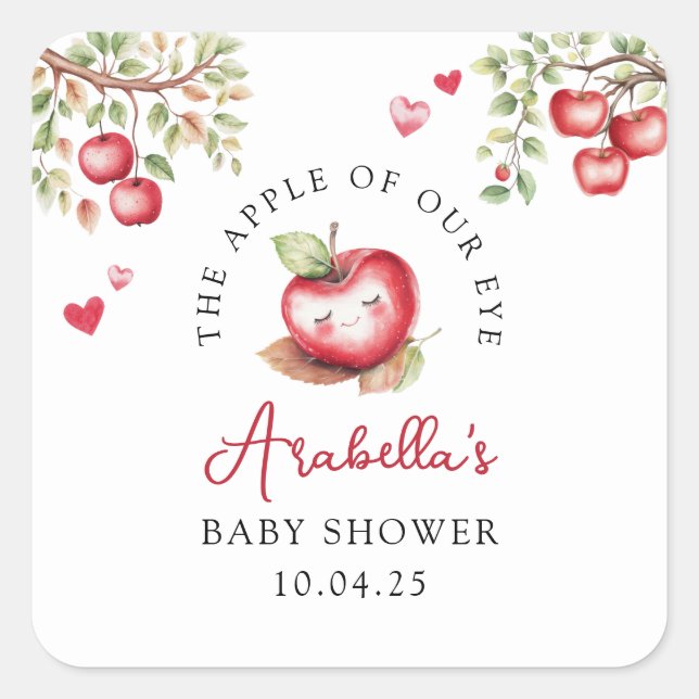 Sweet Apple Of Our Eye Baby Shower Square Sticker (Front)