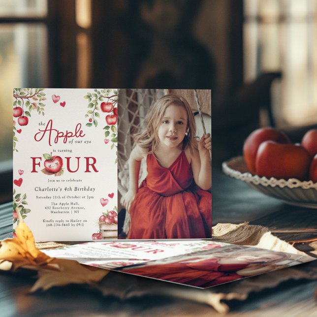 Sweet Apple Of Our Eye |  Photo 4th Birthday Invitation (Creator Uploaded)