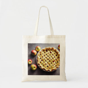 Sweet apple pie with lattice top, fresh apples tote bag