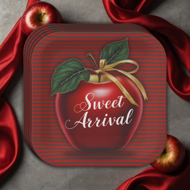 Sweet Arrival Red Apple Baby Shower Paper Plate (Creator Uploaded)