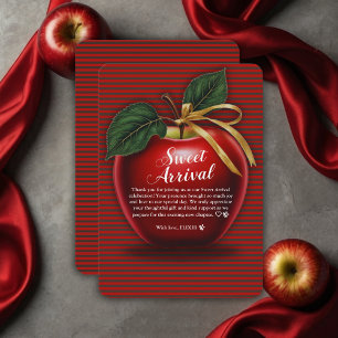 Sweet Arrival Red Apple Baby Shower Thank You Card