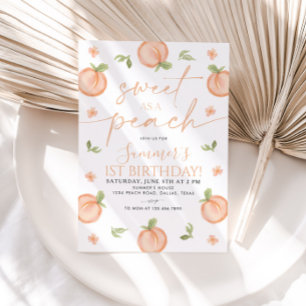 Sweet As a Peach 1st Birthday Invitation Girl