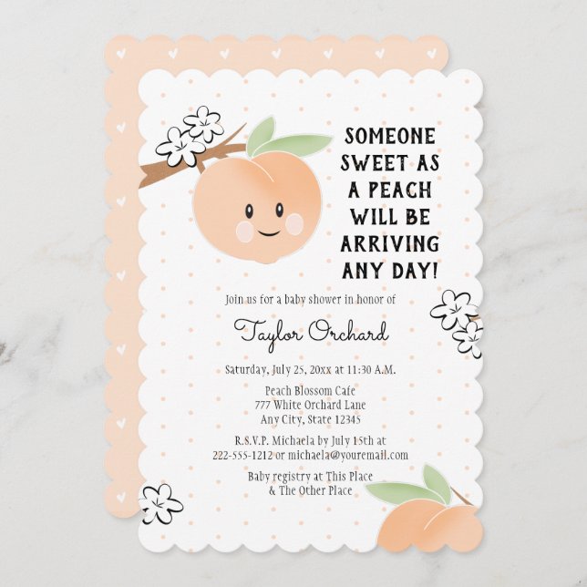 Sweet As A Peach Baby Shower Invitations (Front/Back)
