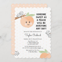 Sweet As A Peach Baby Shower Invitations