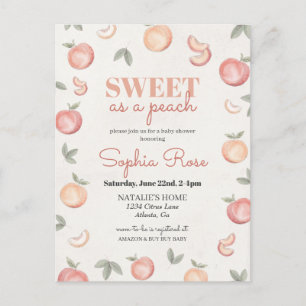 Sweet as a peach baby shower invite postcard
