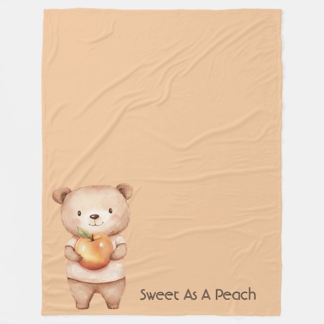Sweet As A Peach Bear Fleece Blanket (Front)