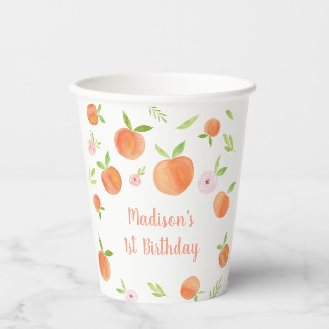 Sweet As A Peach Birthday Paper Cups (Front)