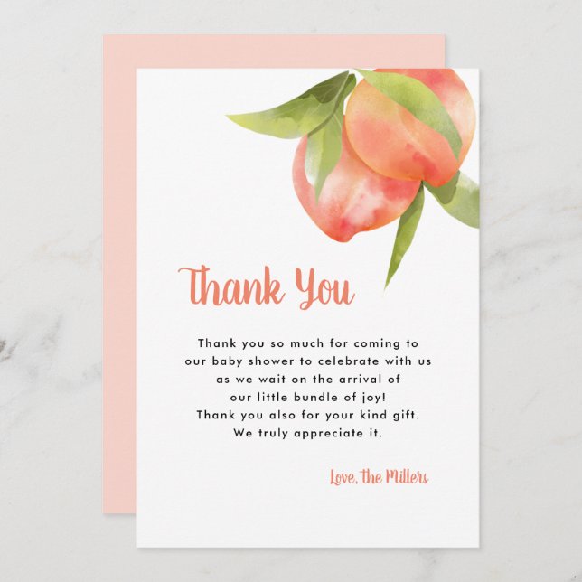 Sweet As A Peach Birthday Party Thank You Invitati Invitation (Front/Back)