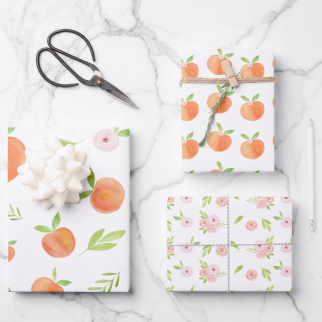 Sweet As A Peach Birthday Wrapping Paper Sheet (Front)