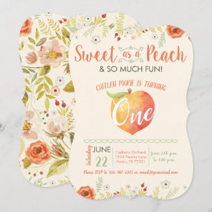 Sweet As A Peach First Birthday Invitation