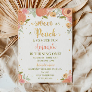 Sweet As A Peach First Birthday Invitation
