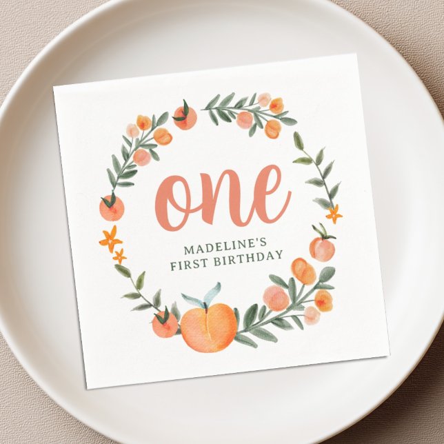 Sweet as a Peach First Birthday Napkins (Creator Uploaded)