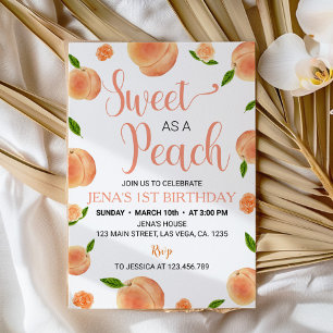Sweet As A Peach Floral 1st Birthday Invitation