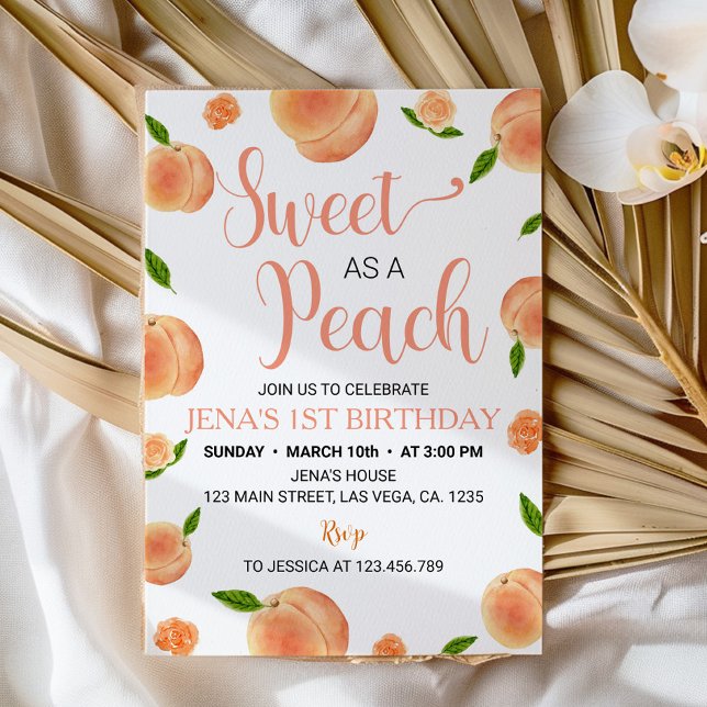 Sweet As A Peach Floral 1st Birthday Invitation (Creator Uploaded)