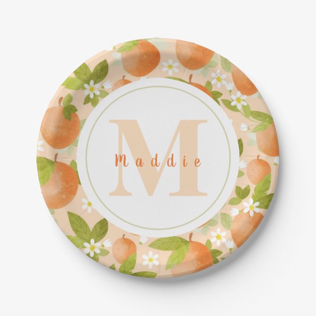 Sweet As A Peach | Fruit Blossoms Birthday Paper P Plate (Front)