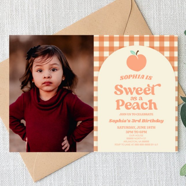 Sweet As A Peach Fruit Picture Birthday Party Invitation (Creator Uploaded)
