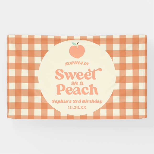 Sweet As A Peach Fruit Pink Orange Birthday Party Banner (Horizontal)