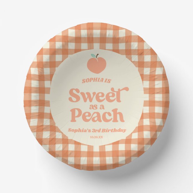 Sweet As A Peach Fruit Pink Orange Birthday Party Paper Plate (Front)