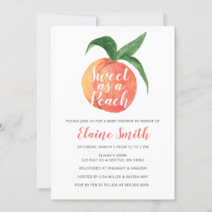 Sweet as a Peach Gender Neutral Baby Shower Invitation