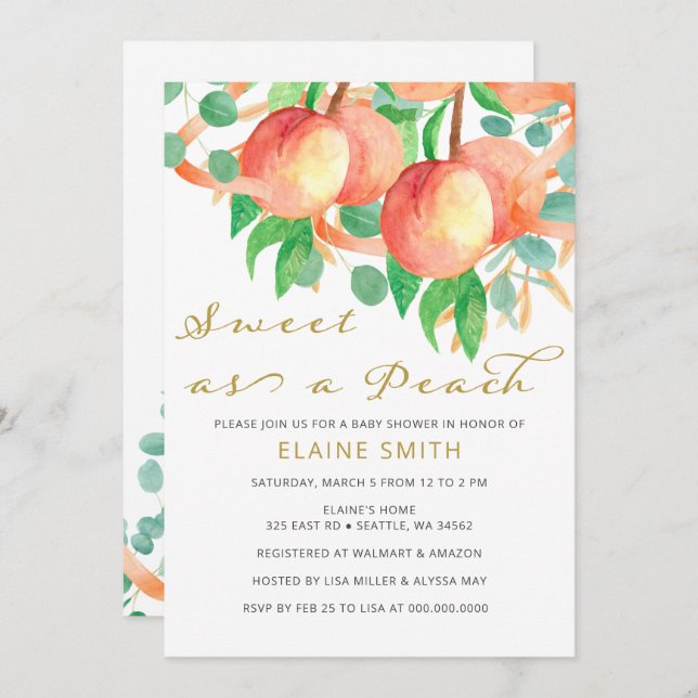 Sweet as a Peach Gender Neutral Baby Shower Invitation (Front/Back)