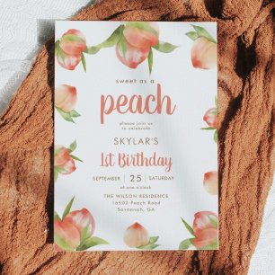 Sweet As A Peach Girl 1st Birthday Party  Invitation