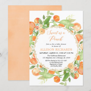 Sweet as a peach girl baby shower invitation