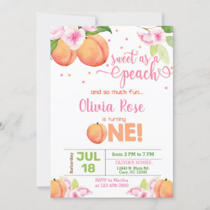 Sweet as a peach girl birthday invitation. invitation