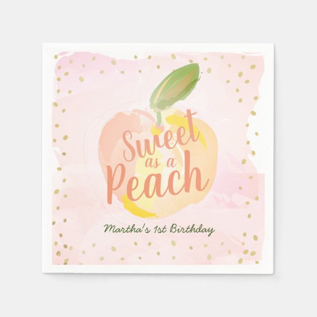 Sweet as a Peach Girl Pink Birthday Napkin (Front)