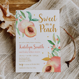 Sweet as a Peach Greenery Baby Shower Invitation