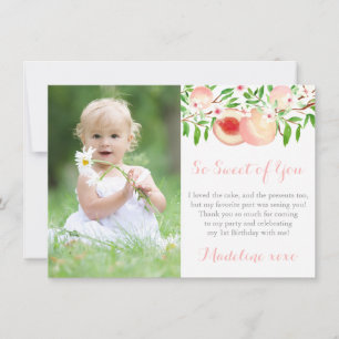 Sweet As A Peach Little Girl Birthday Party Photo Thank You Card