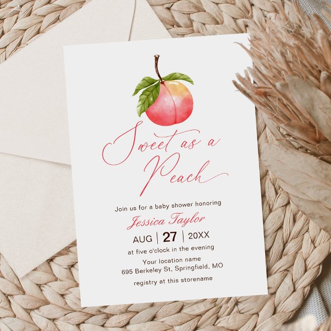 Sweet as a Peach Minimalist Baby Shower Invitation (Creator Uploaded)