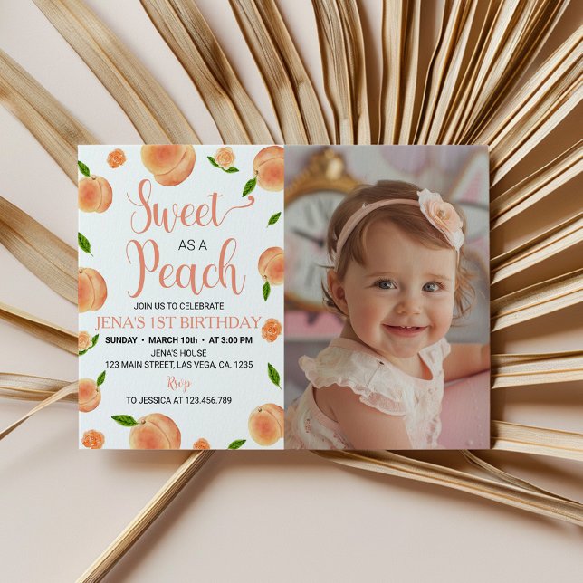 Sweet As A Peach Photo Birthday Invitation (Creator Uploaded)