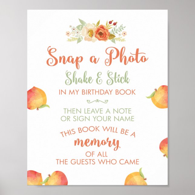 Sweet As A Peach Photo Selfie Sign (Front)