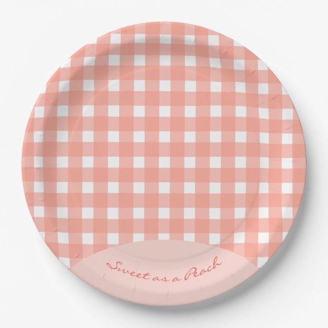 Sweet as a Peach Plaid Birthday  Paper Plate (Front)