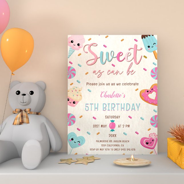 Sweet as Can Be Candy Cupcake Doughnut Birthday  Invitation (Sweet as Can Be Candy Sweets Donut Ice Cream Cupcake Birthday Invitation)