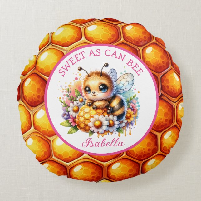 Sweet as Can Be | Honey bee and Flowers Round Cushion (Front)