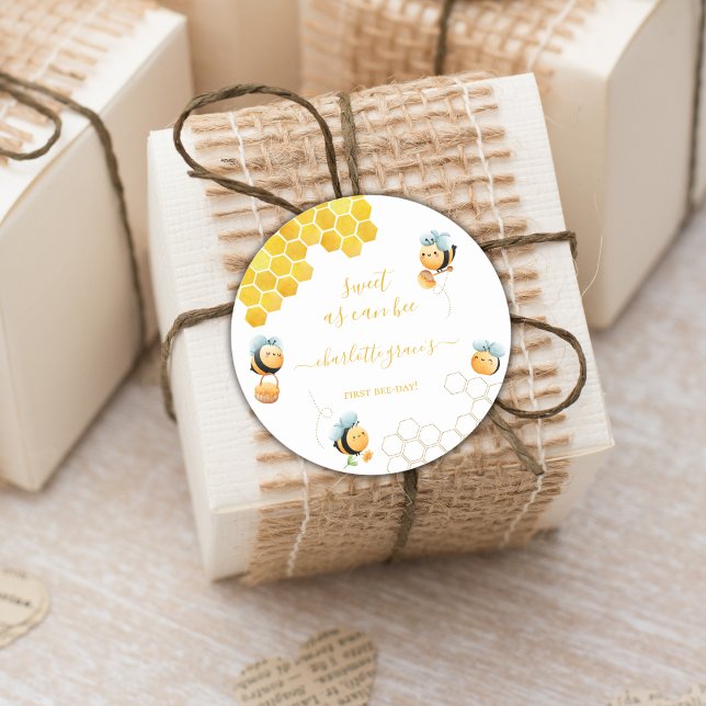 Sweet As Can Bee 1st Birthday Classic Round Sticker (Creator Uploaded)
